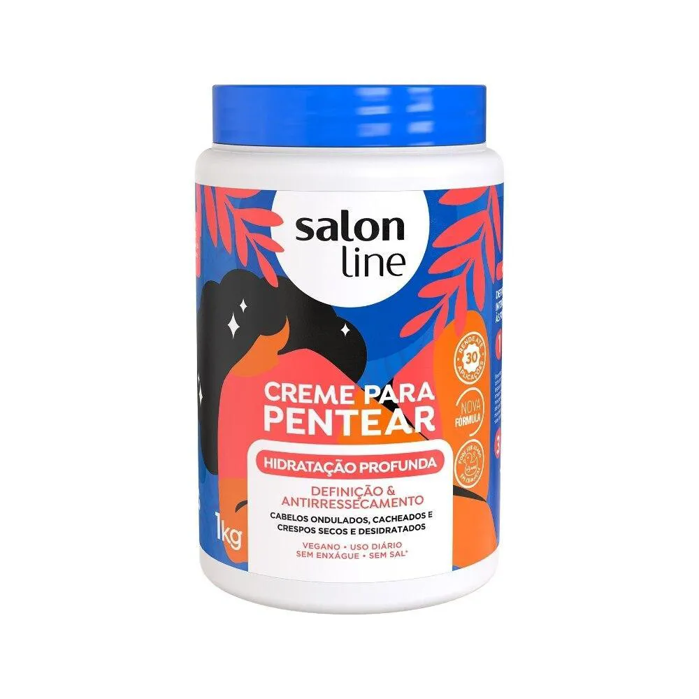 SALON LINE, CREME DE PENTEAR, HIDRATAçãO PROFUNDA, DEFINIçãO E ANTIRRESSECAMENTO, VEGANO - CABELOS ONDULADOS, CACHEADOS E CRESPOS, 1 KG