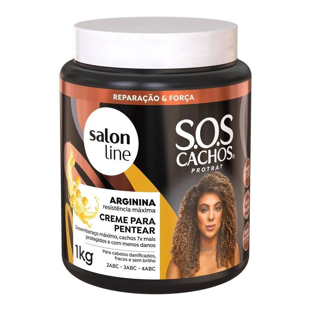 SALON LINE, CREME DE PENTEAR, SOS CACHOS, ARGININA, RECONSTRUçãO PROFUNDA - CABELOS ONDULADOS, CACHEADOS E CRESPOS, 1 KG