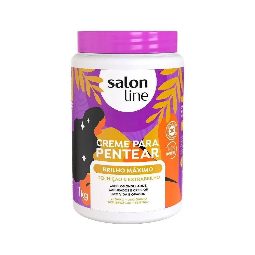 SALON LINE, CREME DE PENTEAR, BRILHO MáXIMO, DEFINIçãO E EXTRABRILHO, REPARA AS FIBRAS - CABELOS ONDULADOS, CACHEADOS E CRESPOS, 1 KG