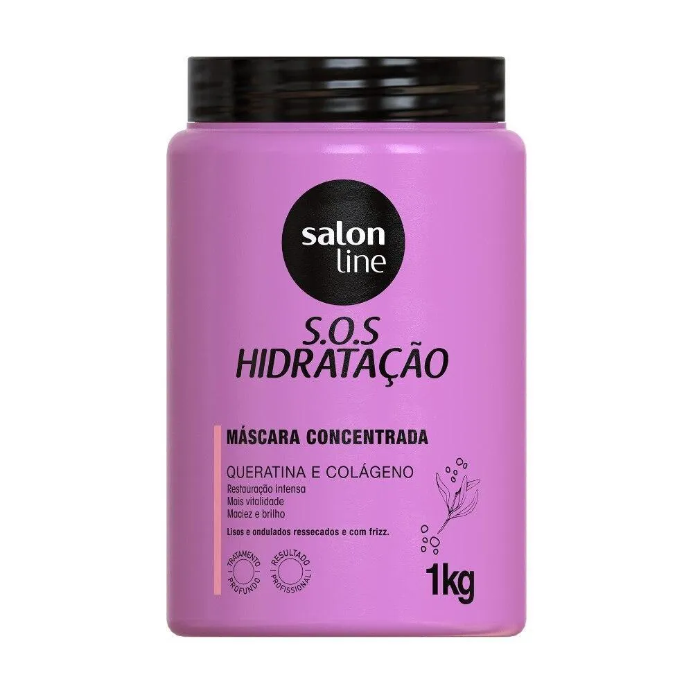 SALON LINE, MáSCARA CAPILAR, SOS HIDRATAçãO, CONCENTRADA, QUERATINA E COLáGENO - CABELOS LISO,S ONDULADOS, CACHEADOS E CRESPOS, 1 KG