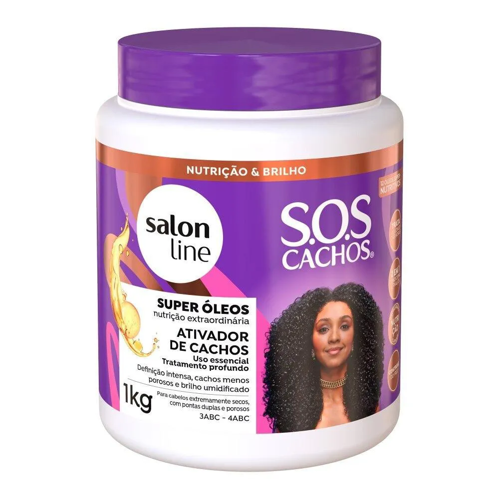 SALON LINE, ATIVADOR DE CACHOS, SOS CACHOS, SUPER ÓLEOS, NUTRIçãO PROFUNDA, VEGANO - CABELOS CACHEADOS E CRESPOS, 1 KG