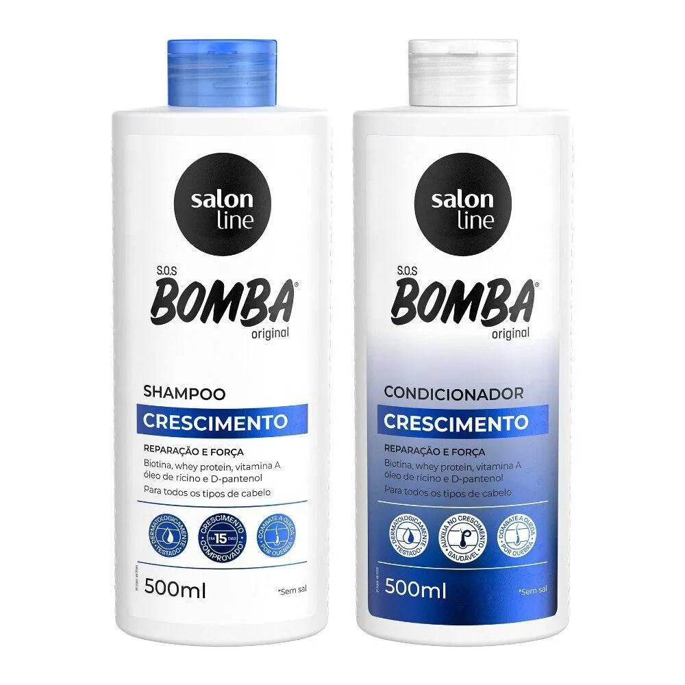 KIT SHAMPOO E CONDICIONADOR SOS BOMBA ORIGINAL 500ML SALON LINE