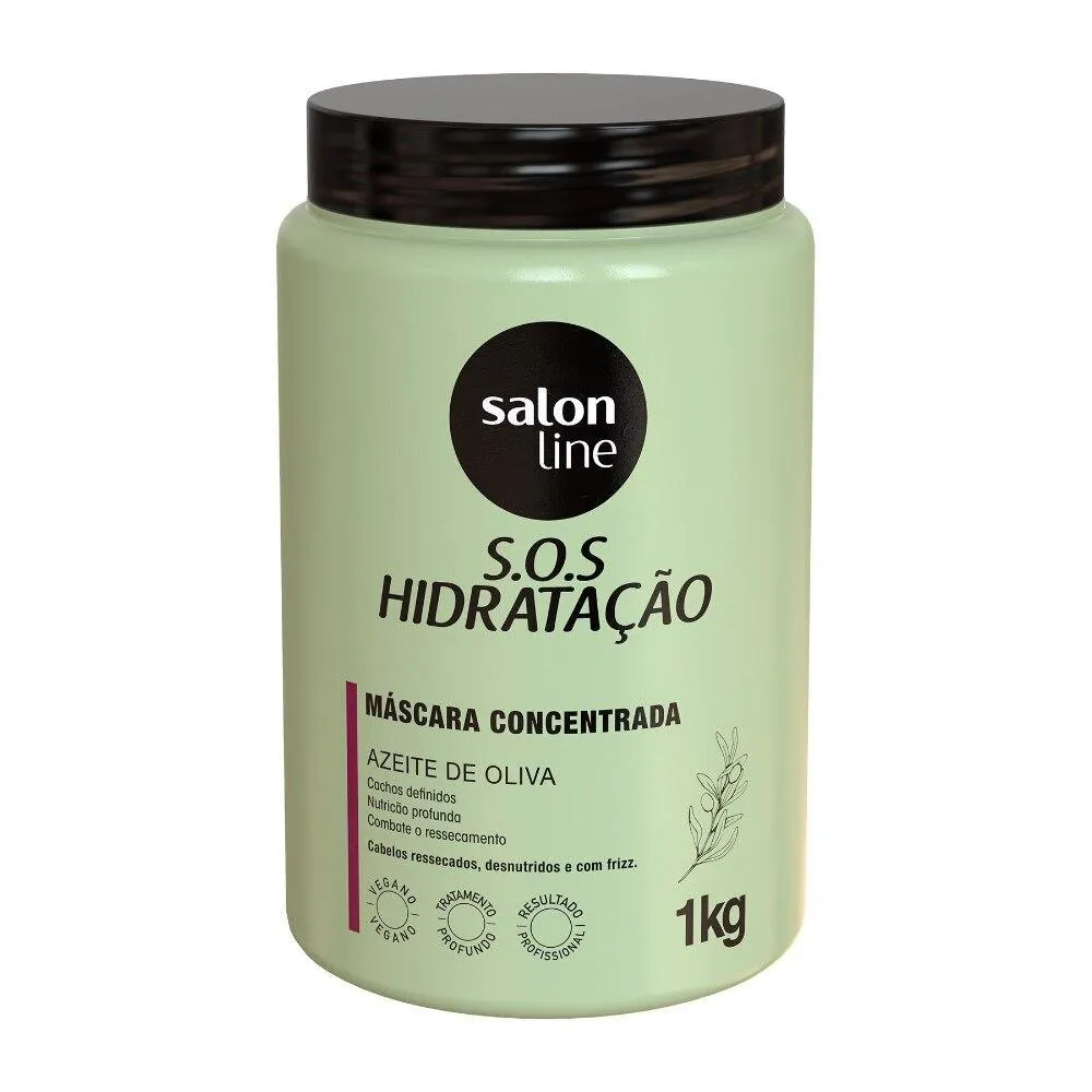 SALON LINE, MáSCARA CAPILAR, SOS HIDRATAçãO, AZEITE DE OLIVA, VEGANA - CABELOS CACHEADOS E CRESPOS, 1 KG