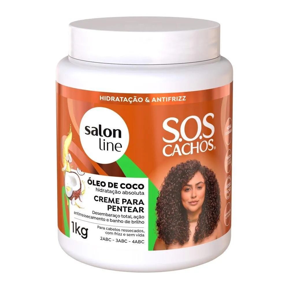 SALON LINE, CREME DE PENTEAR, SOS CACHOS, COCO, HIDRATAçãO NUTRITIVA, VEGANO - CABELOS ONDULADOS, CACHEADOS E CRESPOS, 1 KG