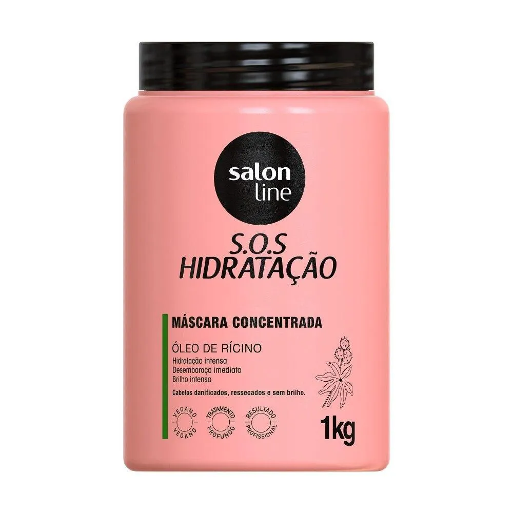 SALON LINE, MáSCARA CAPILAR, SOS HIDRATAçãO, ÓLEO DE RíCINO, VEGANA - CABELOS TODOS OS TIPOS DE CABELOS, 1 KG