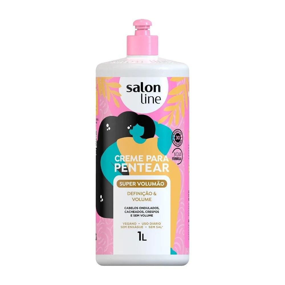 SALON LINE, CREME DE PENTEAR, SUPER VOLUMãO, DEFINIçãO E VOLUME, VEGANO - CABELOS CACHEADOS E CRESPOS, 1 L