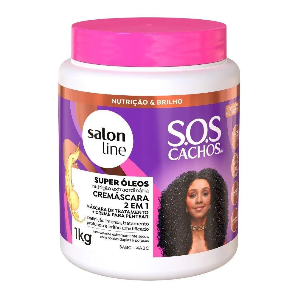SALON LINE, MáSCARA CAPILAR, CREMáSCARA 2 EM 1, SOS CACHOS, SUPER ÓLEOS - CABELOS ONDULADOS, CACHEADOS E CRESPOS, 1 KG