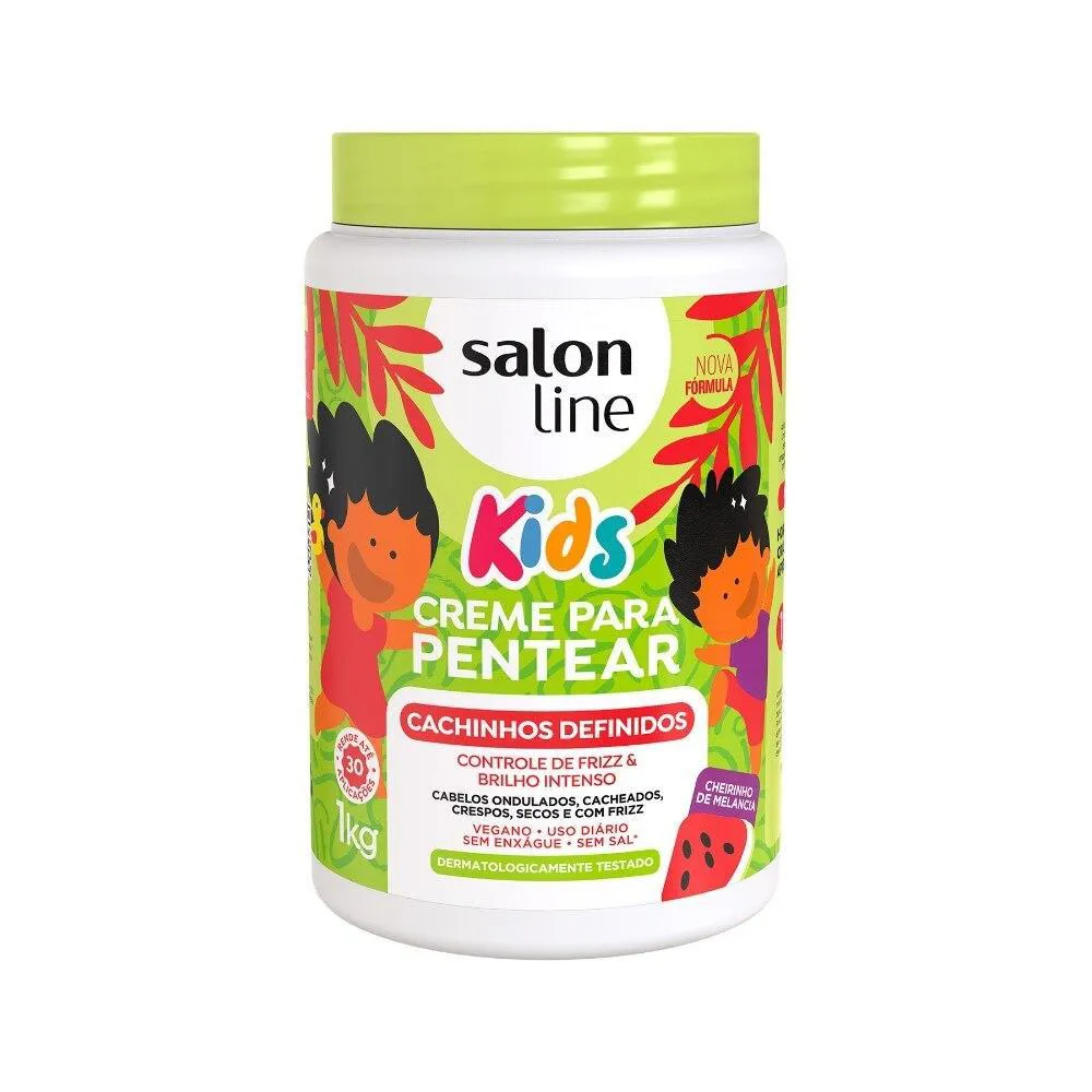 SALON LINE, CREME DE PENTEAR INFANTIL, CACHINHOS DEFINIDOS, CONTROLE DE FRIZZ E BRILHO INTENSO, CABELOS ONDULADOS, CACHEADOS E CRESPOS