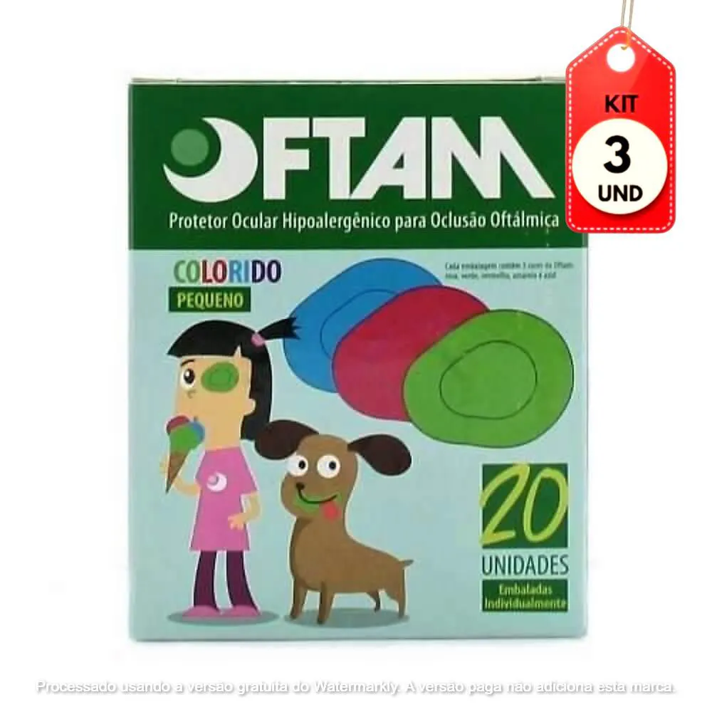 KIT C/03 OFTAN PROTETOR OCULAR INFANTIL COLORIDO C/20