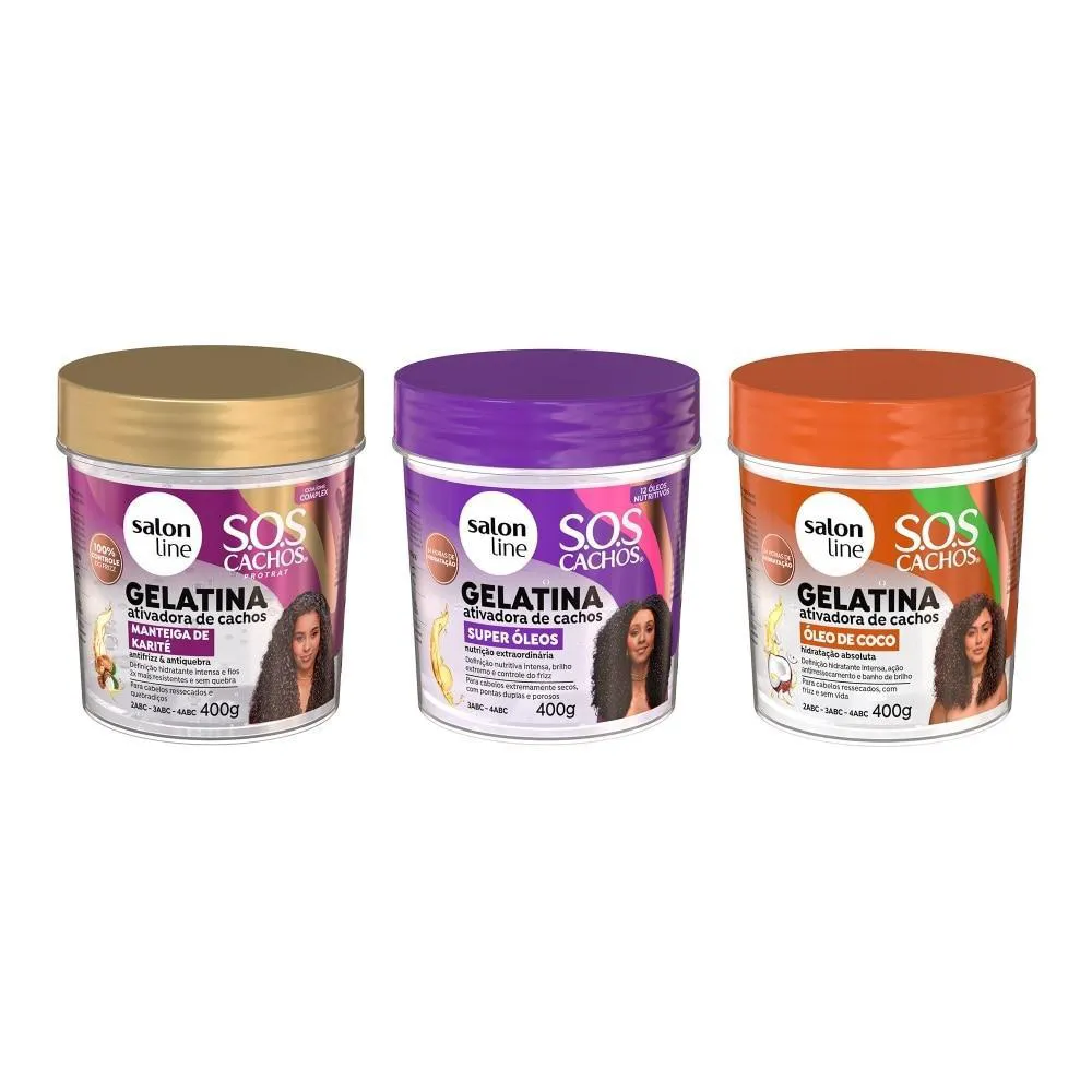 KIT GELATINAS SOS CACHOS NUTRIçãO, HIDRATAçãO E ANTIFRIZZ