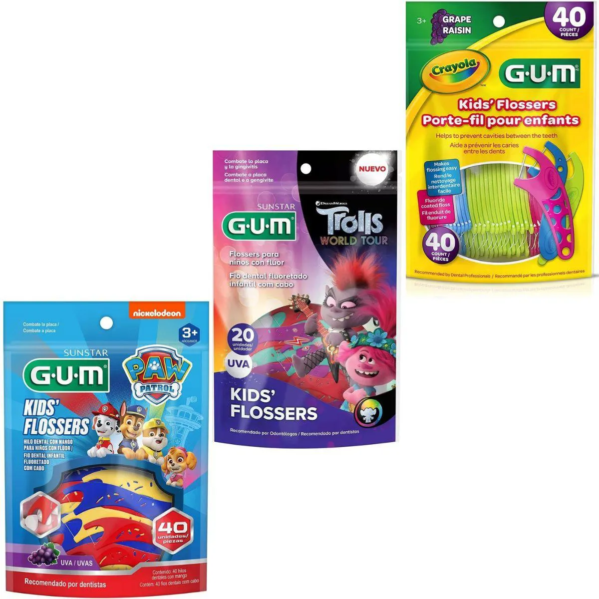 FIO DENTAL INFANTIL CRAYOLA, PATRULHA CANINA E TROLLS - GUM