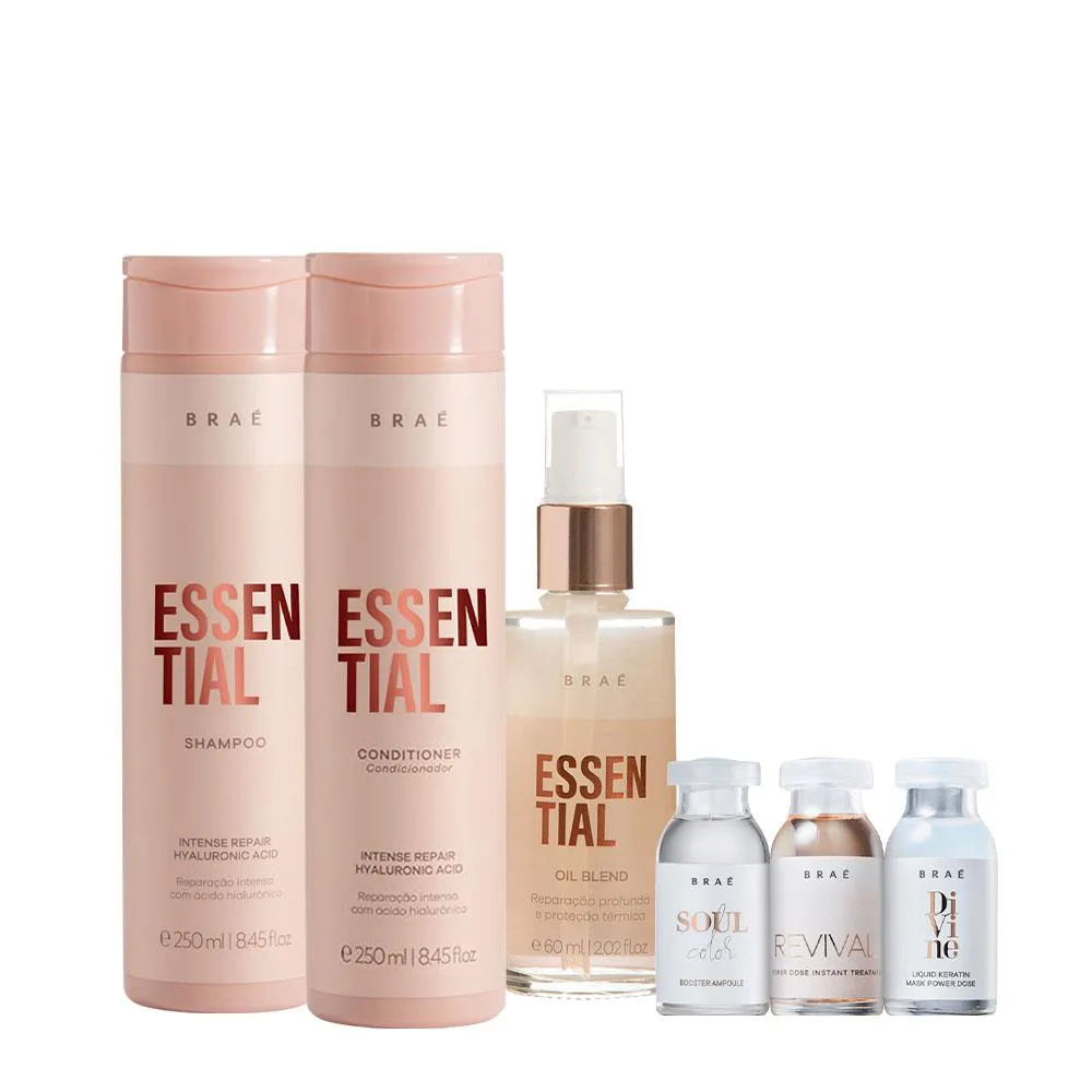 Kit Braé Essential Shampoo Condicionador Sérum E Ampolas (6 Produtos)