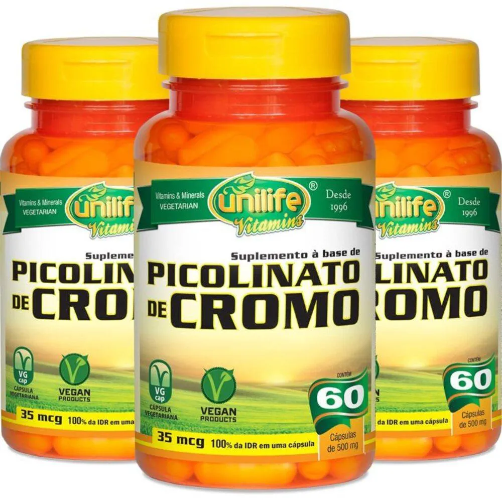 KIT 3 PICOLINATO DE CROMO UNILIFE 60 CáPSULAS