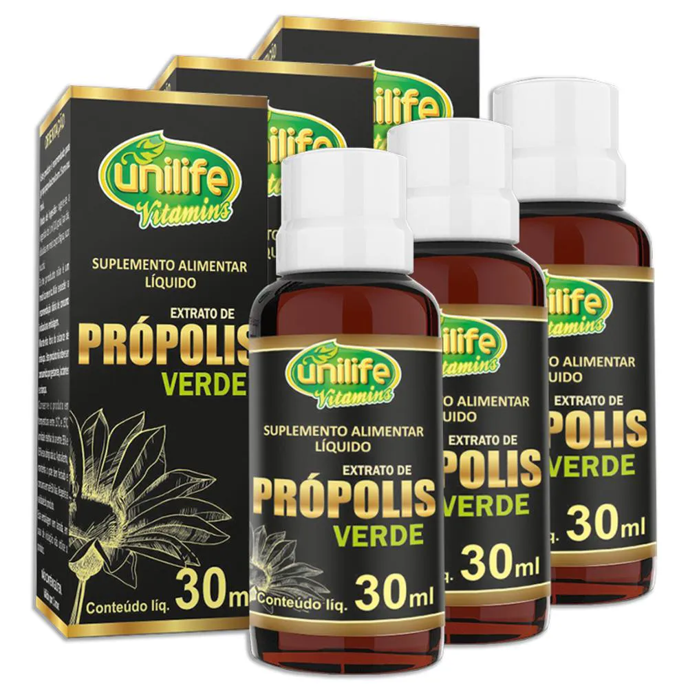 KIT 3 EXTRATO DE PRóPOLIS VERDE UNILIFE 30ML