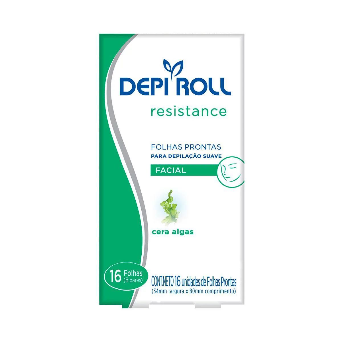 Cera Depilatória Facial Depi Roll Resistance Algas 16 folhas prontas + 1 sachê pós depilatório