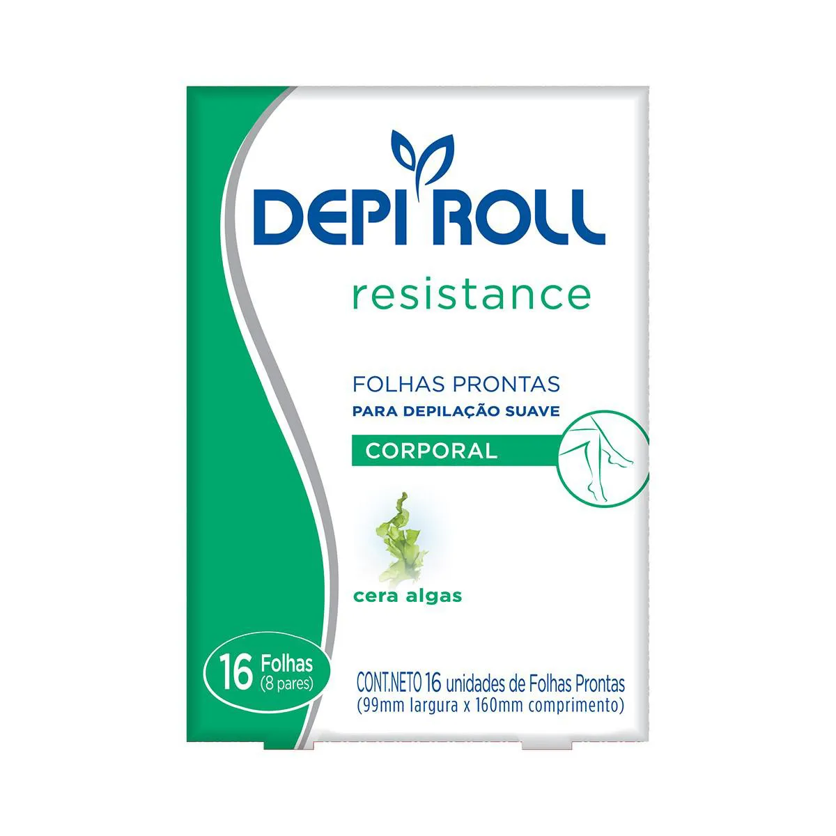 Cera Depilatória Corporal Depi Roll Resistance Algas 16 folhas prontas + sachê pós depilatório