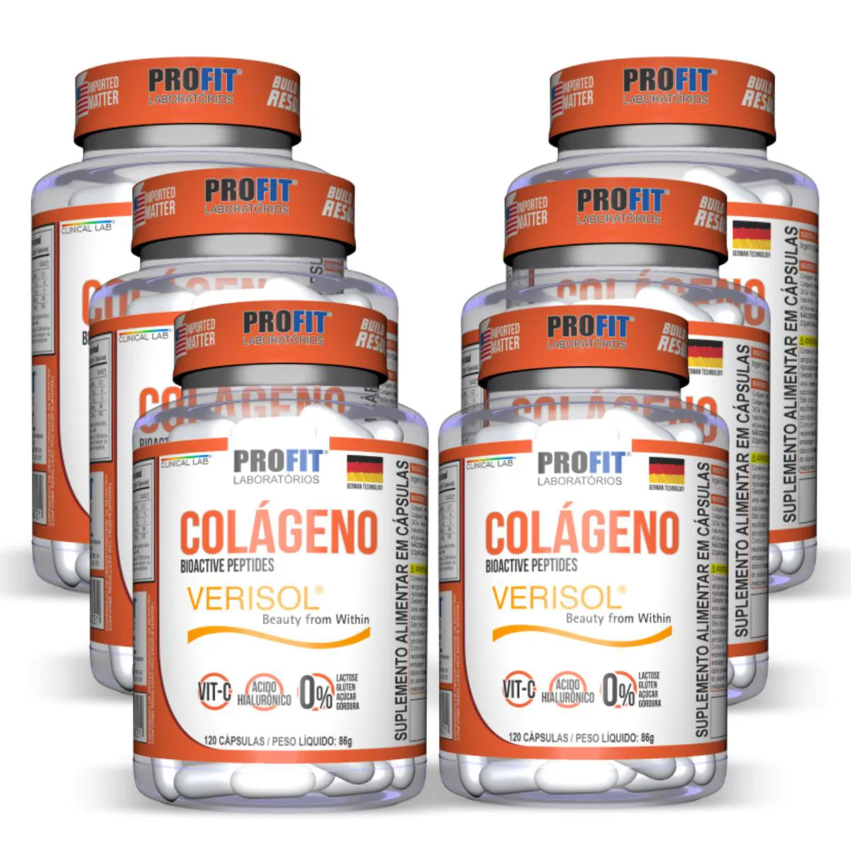 6X COLáGENO VERISOL COM ÁCIDO HIALURôNICO PROFIT 120 CáPSULAS SEM Sabor