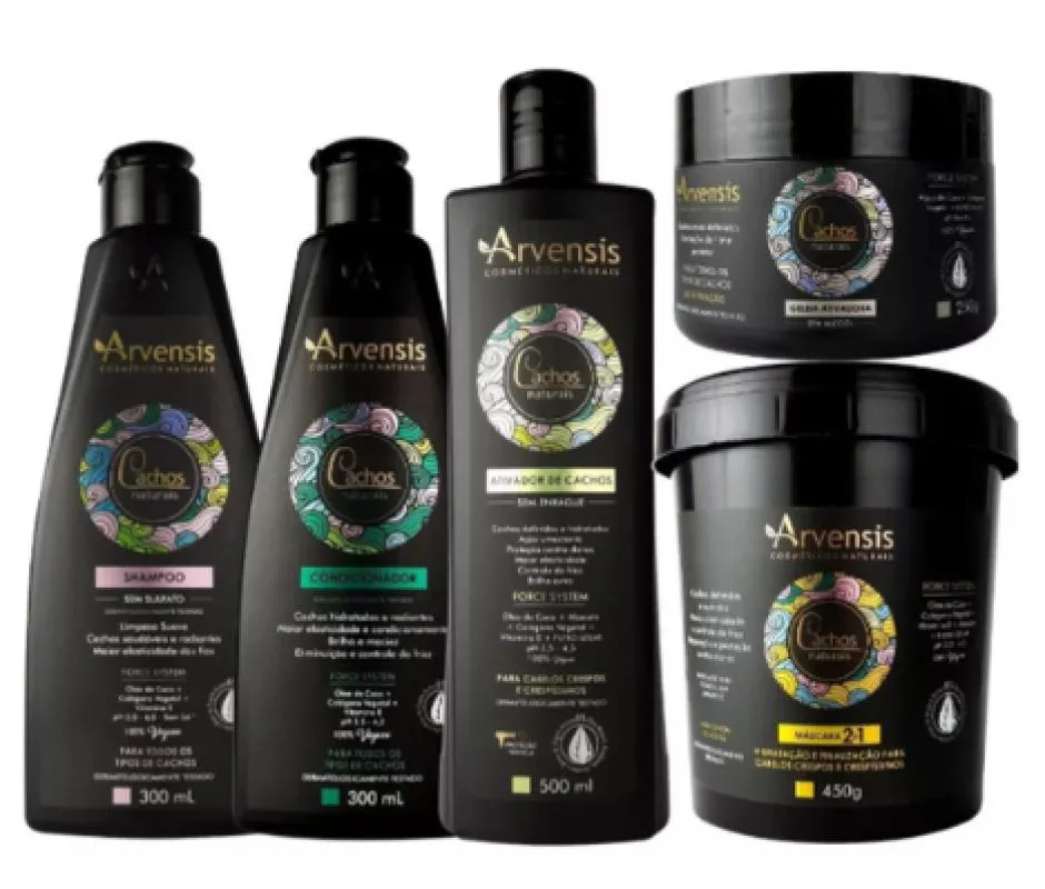 KIT ARVENSIS CACHOS SHAMPOO CONDICIONADOR ATIVADOR DE CACHOS CRESPOS E CRESPíSSIMOS MáSCARA 2X1 GELEIA ATIVADORA ALTA FIXAçãO
