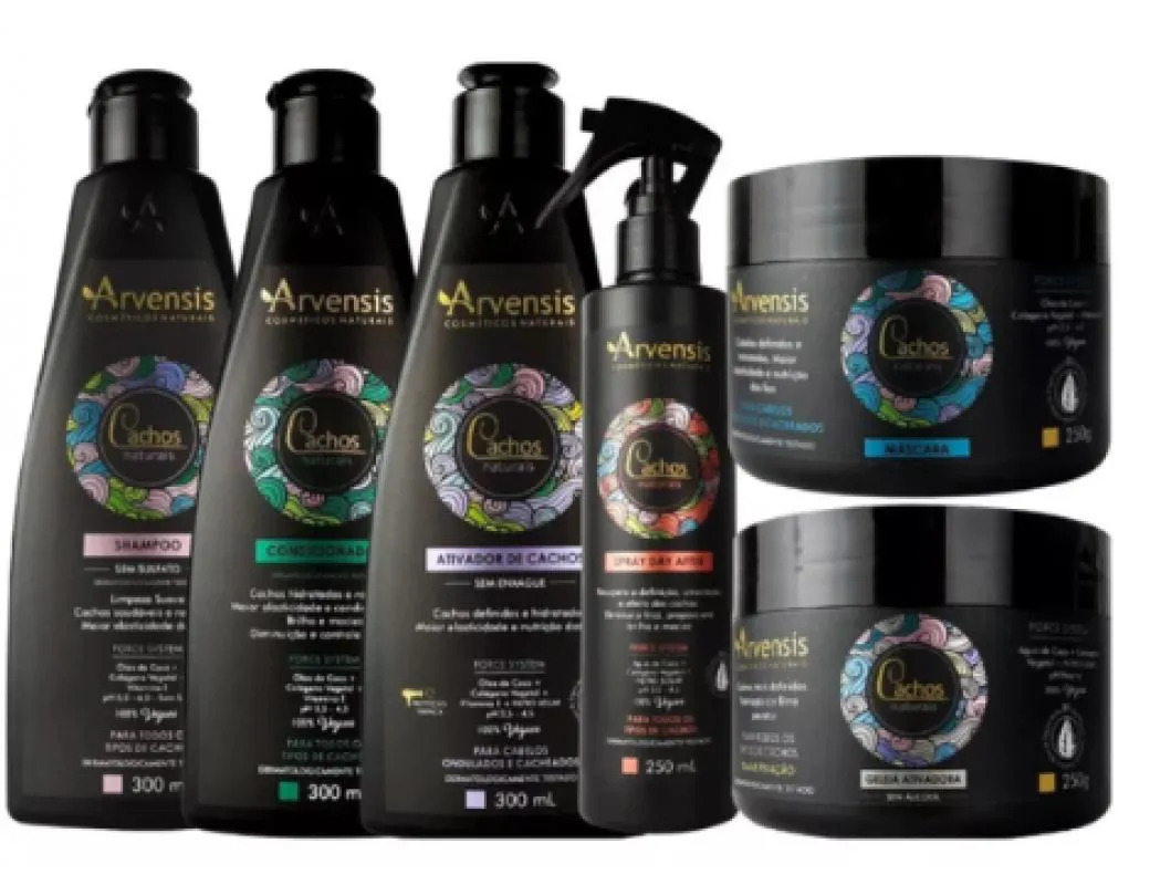KIT CACHOS ARVENSIS SHAMPOO CONDICIONADOR MáSCARA ATIVADOR GELATINA DAY AFTER
