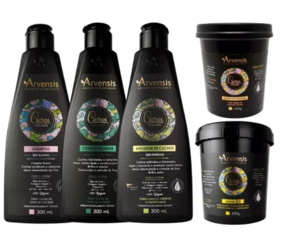 KIT ARVENSIS CACHOS CRESPOS SHAMPOO CONDICIONADOR ATIVADOR MASCARA 2X1 GELEIA