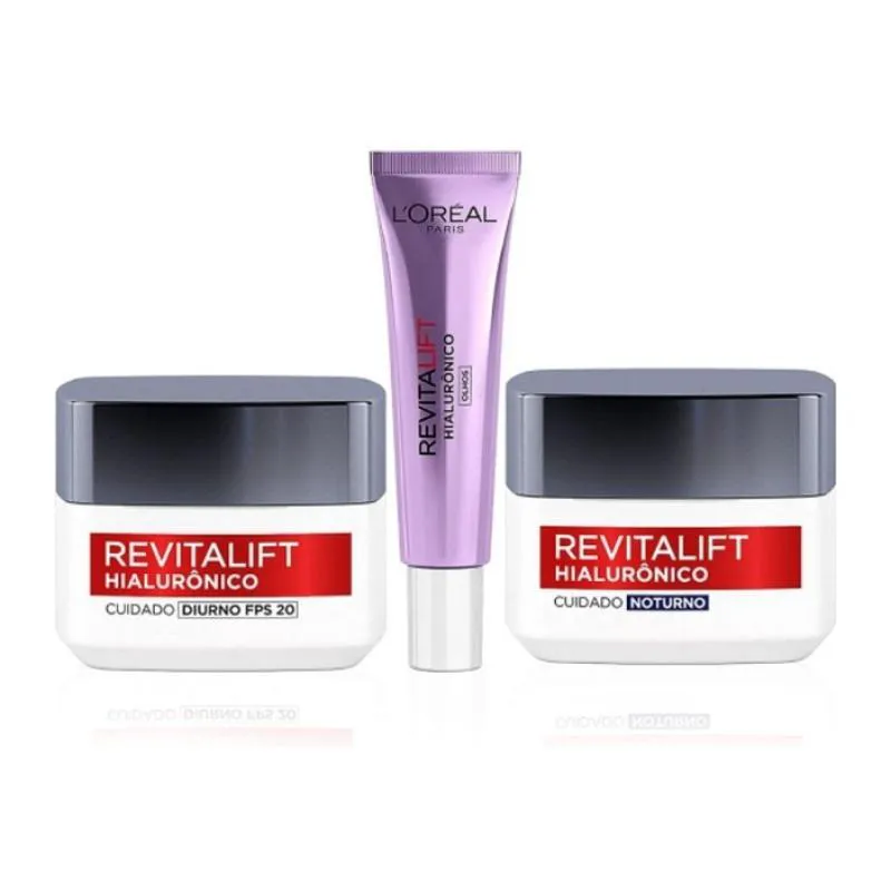 KIT FACIAL CREME REVITALIFT HIALURôNICO DIA + NOITE + OLHOS LOREAL PARIS