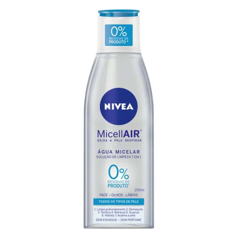 ÁGUA MICELAR SOLUçãO DE LIMPEZA 7 EM 1 MICELLAIR 200ML NIVEA FRASCO AZUL