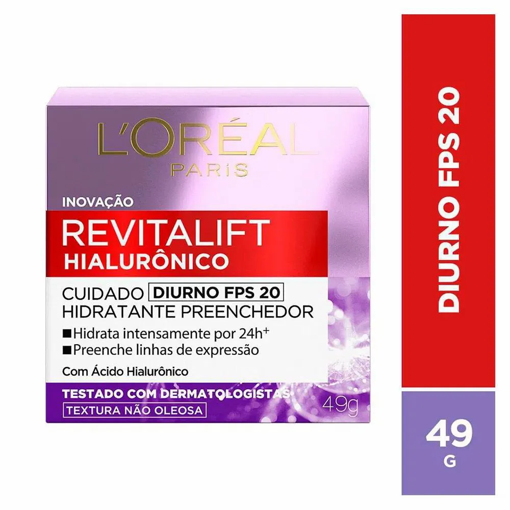 CREME FACIAL REVITALIFT HIALURôNICO LOREAL DIURNO 20 FPS - ANTISSINAIS / ANTRRUGAS OIL FREE