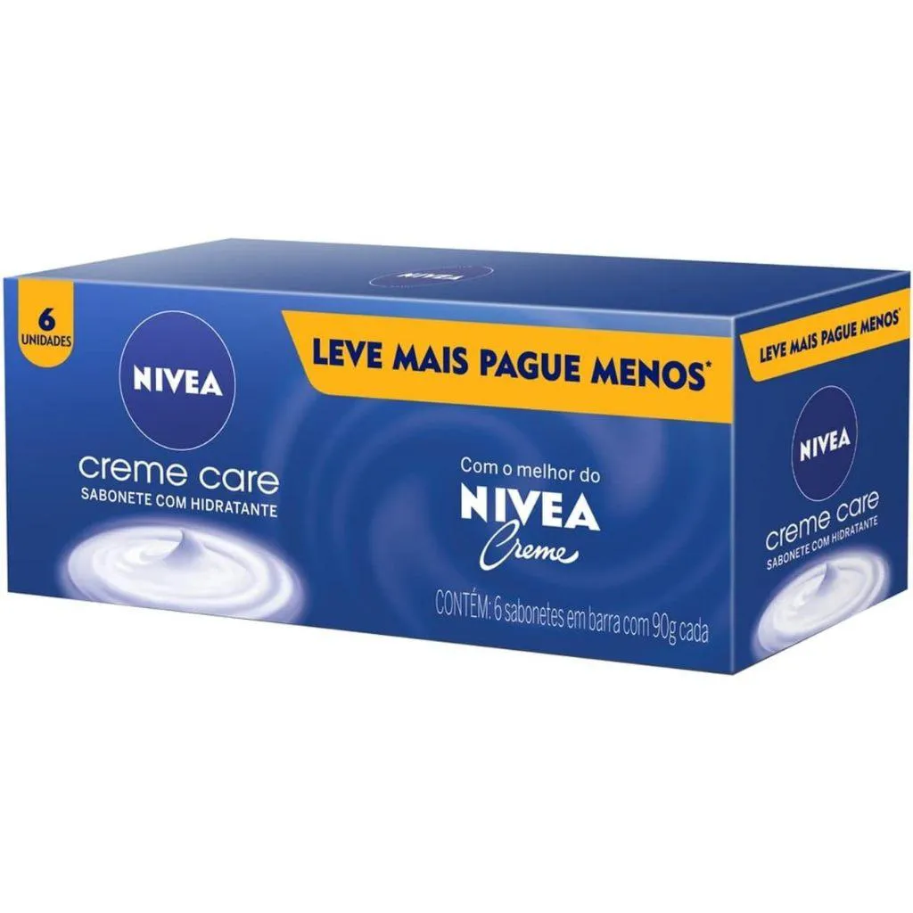 KIT 6 SABONETES EM BARRA NIVEA CREME CARE HIDRATANTE 90 G CADA