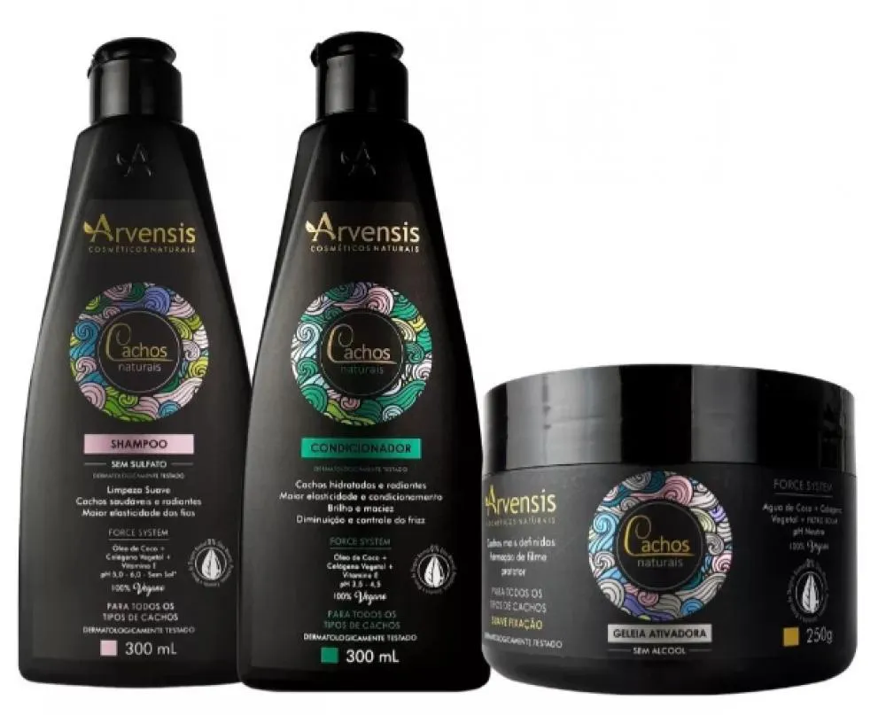 KIT CACHOS SHAMPOO CONDICIONADOR + GELEIA ATIVADOR DE CACHOS