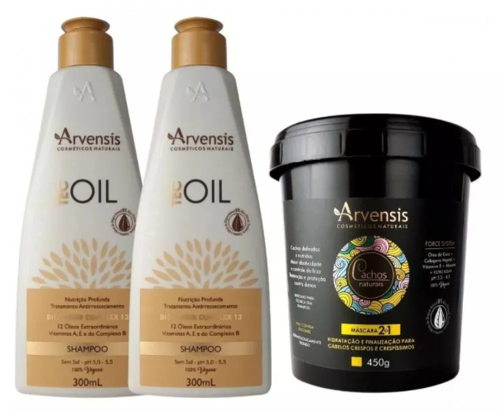 KIT ARVENSIS 2 SHAMPOO TEC OIL + 1 MáSCARA 2X1 CACHOS 450G