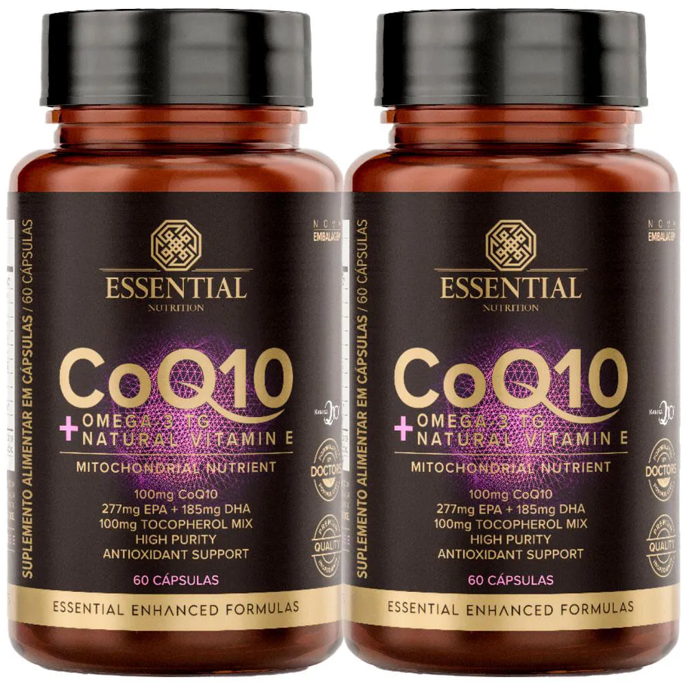 KIT 2X COENZIMA Q10 + OMEGA 3 TG +  VITAMINA E - 60 CAPS CADA - ESSENTIAL NUTRITION