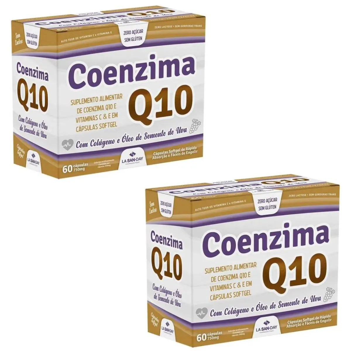 KIT 2 UNIDADES COENZIMA Q10 SUPLEMENTO ALIMENTAR COM 60 COMPRIMIDOS LA SAN DAY CADA