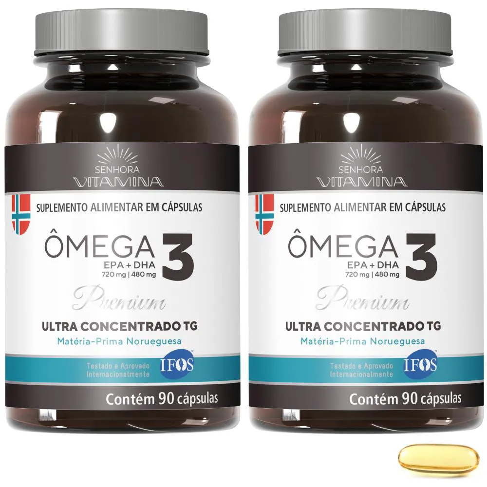 ÔMEGA 3 TG ULTRA CONCENTRADO DA NORUEGA COM CERTIFICADO IFOS 1200MG (2 POTES) (180 CáPSULAS)
