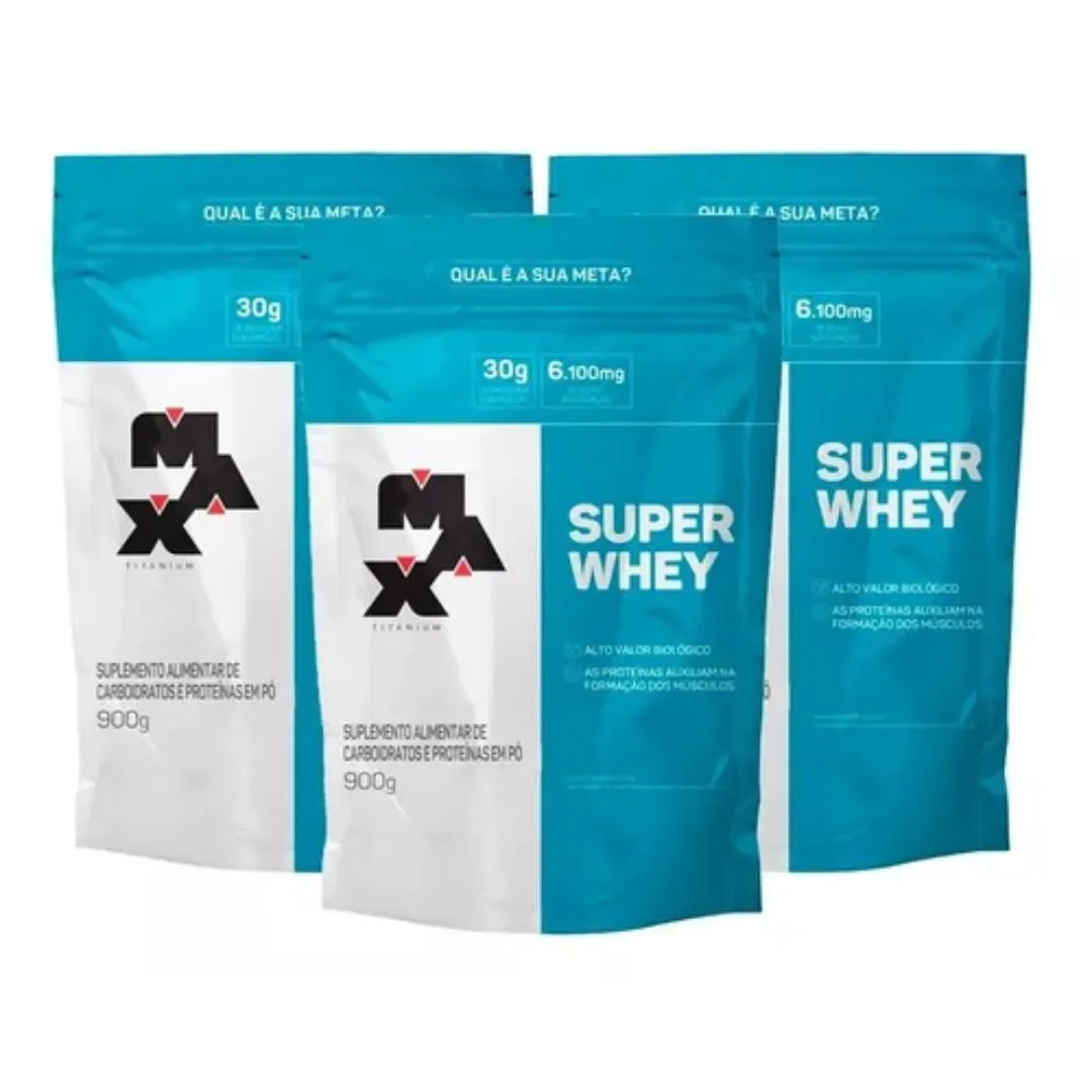 Kit Super Whey Max Titanium Refil Baunilha 900g 3 unidades