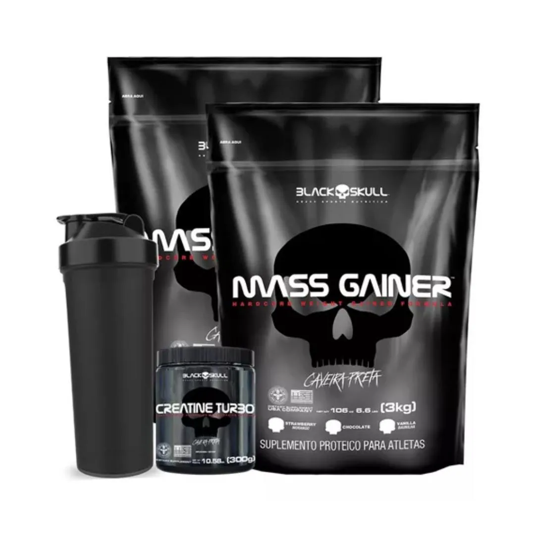 COMBO MASS GAINER 6KG + CREATINA 300G + BRINDE - BLACK SKULL Chocolate