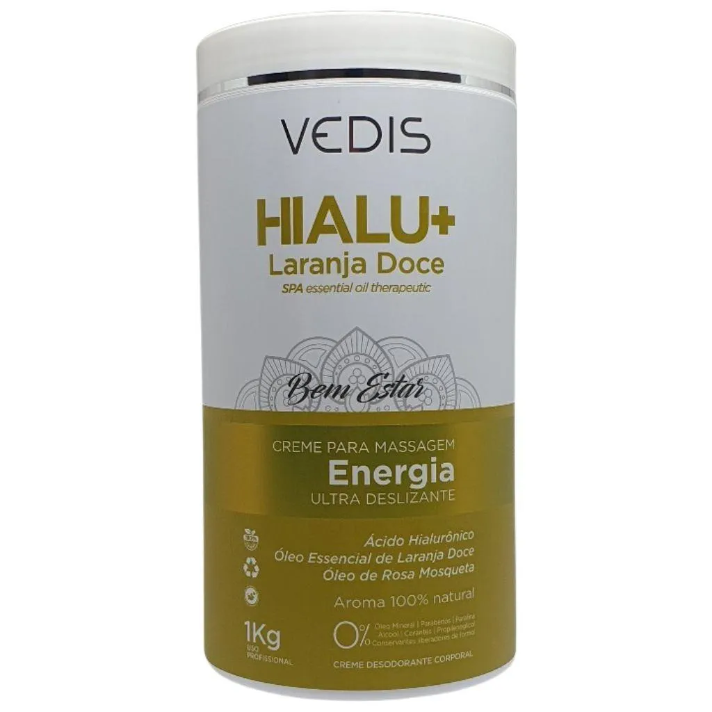 CREME PARA MASSAGEM ENERGIA HIALU+ LARANJA DOCE 1KG VEDIS