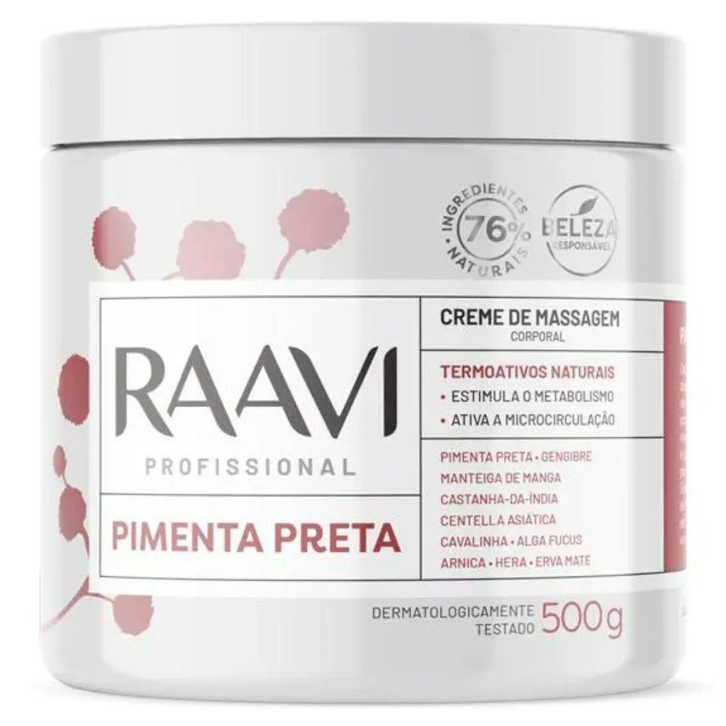 CREME DE MASSAGEM PIMENTA PRETA 500G RAAVI