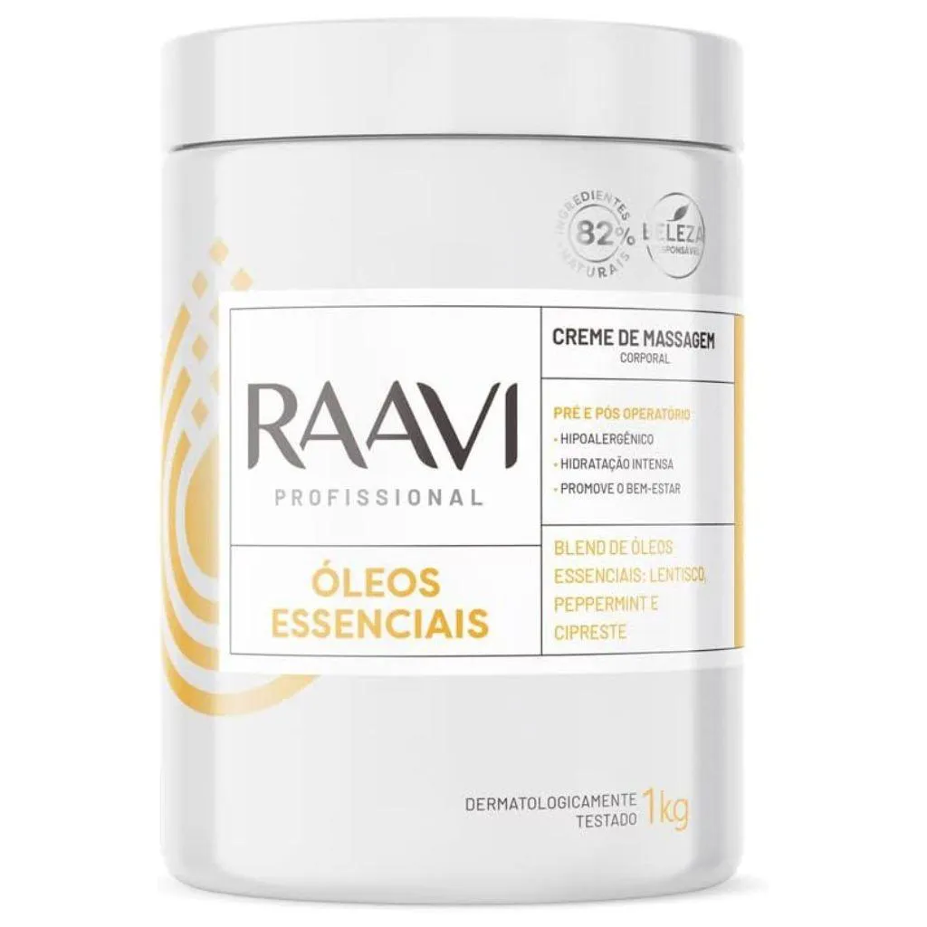 CREME DE MASSAGEM CORPORAL ÓLEOS ESSENCIAIS 1KG RAAVI