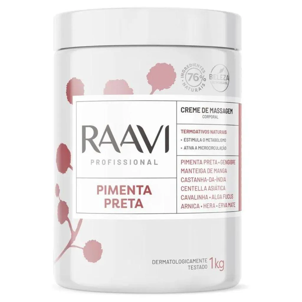 CREME DE MASSAGEM CORPORAL PIMENTA PRETA 1KG RAAVI