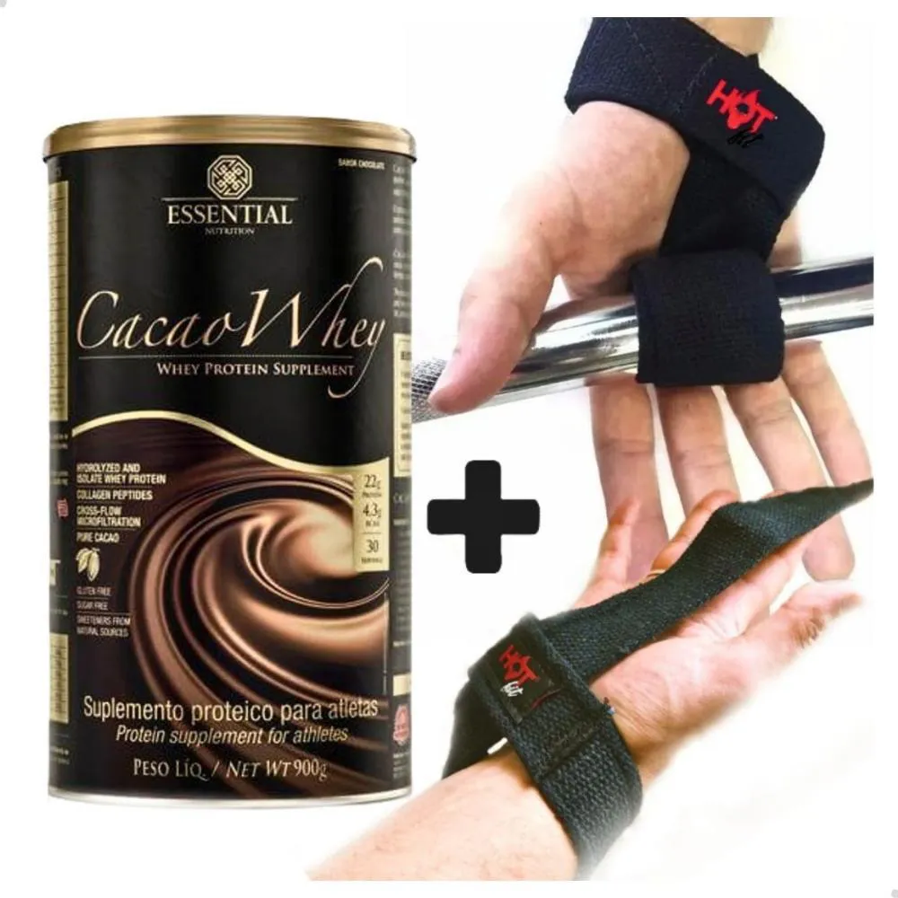 Kit Whey Protein Essential Nutrition Cacao Whey 900g + Fita Tala Strap Essential