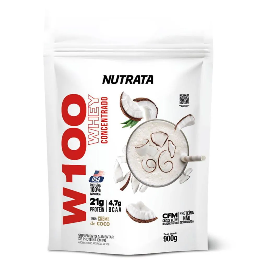 Whey Protein Nutrata W100 Concentrado Refil Coco 900g 