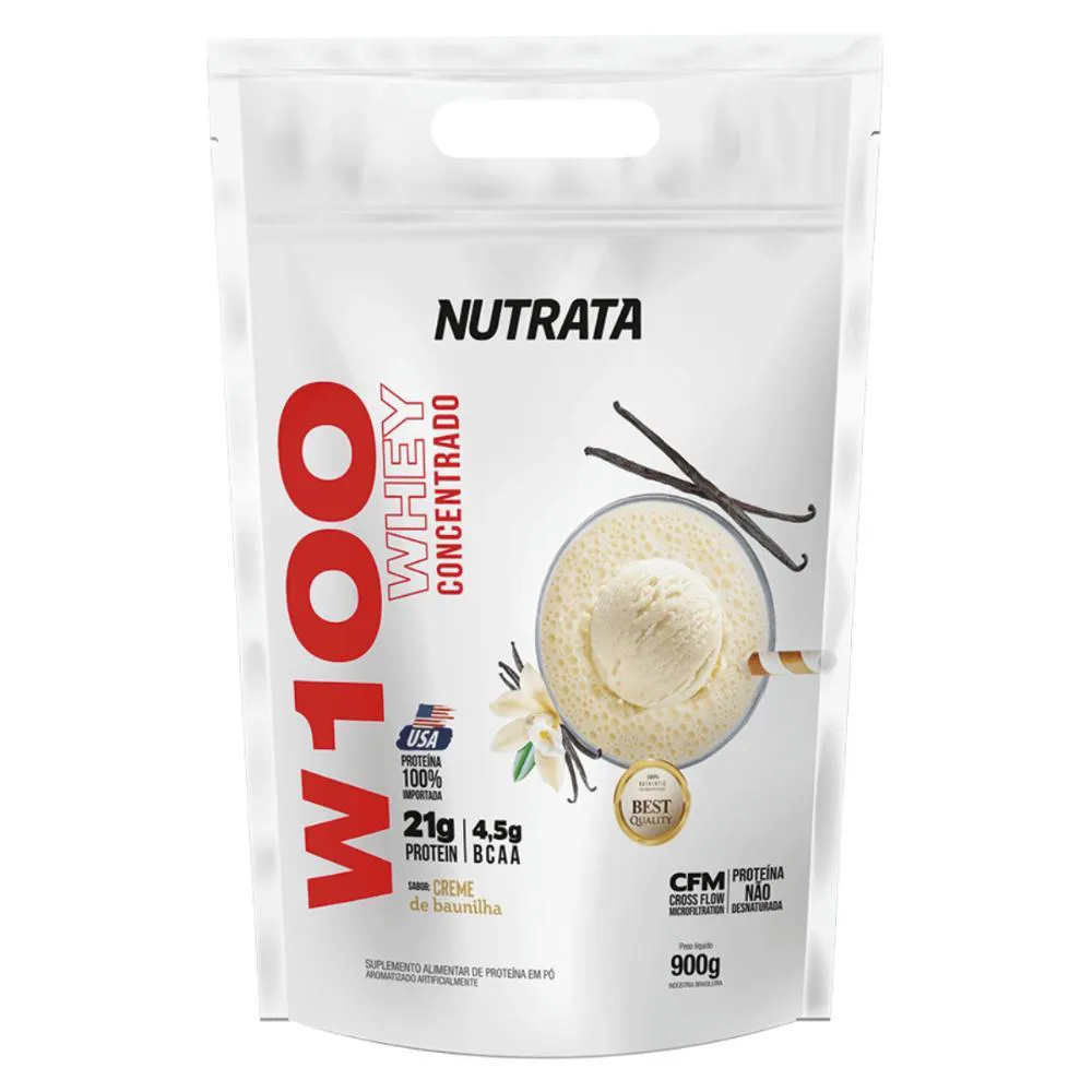 Whey Protein Nutrata W100 Concentrado Refil Baunilha 900g 