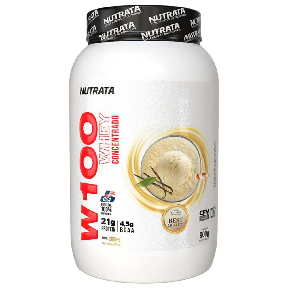 Whey Protein Nutrata W100 Concentrado Baunilha 900g 