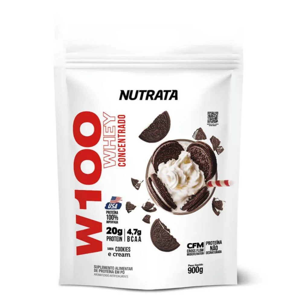 Whey Protein Nutrata W100 Concentrado Refil Cookies And Cream 900g 