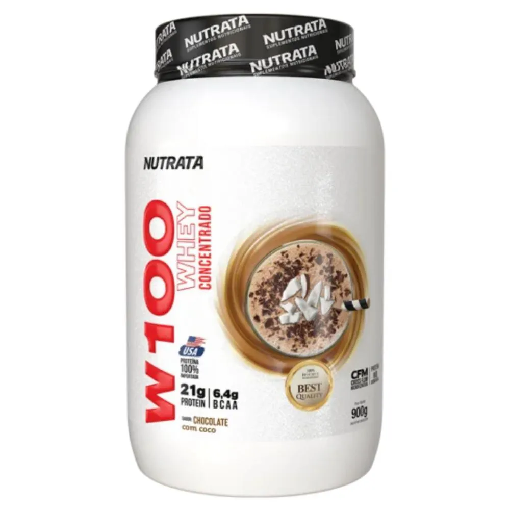 Whey Protein Nutrata W100 Concentrado Chocolate e Coco 900g 
