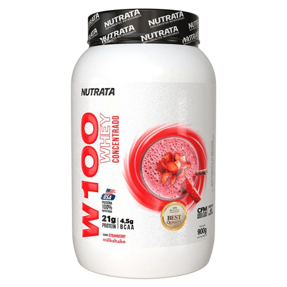 Whey Protein Nutrata W100 Concentrado Morango 900g 