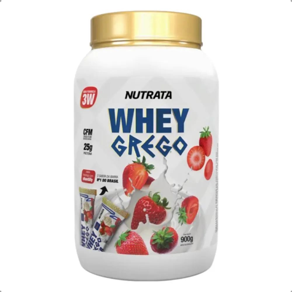 Whey Protein Nutrata Grego 3W Morango 900g  