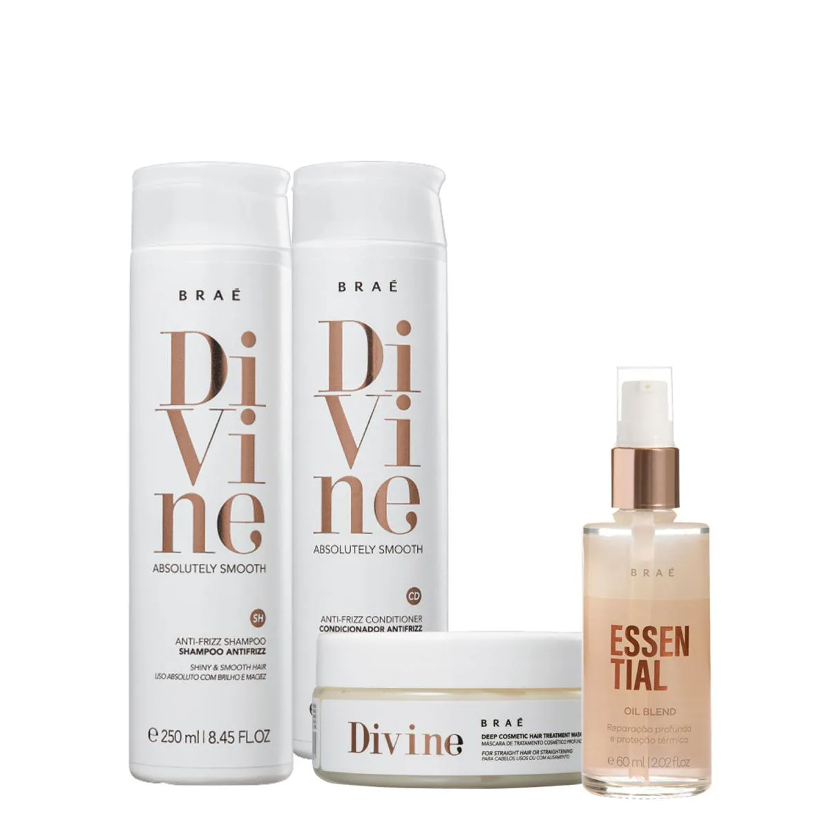 Kit Braé Divine Shampoo Condicionador Máscara E Essential Oil Blend (4 Produtos)