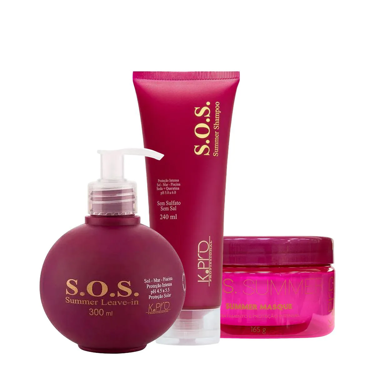 KIT K.PRO S.O.S. SUMMER SHAMPOO LEAVE-IN E MáSCARA (3 PRODUTOS)