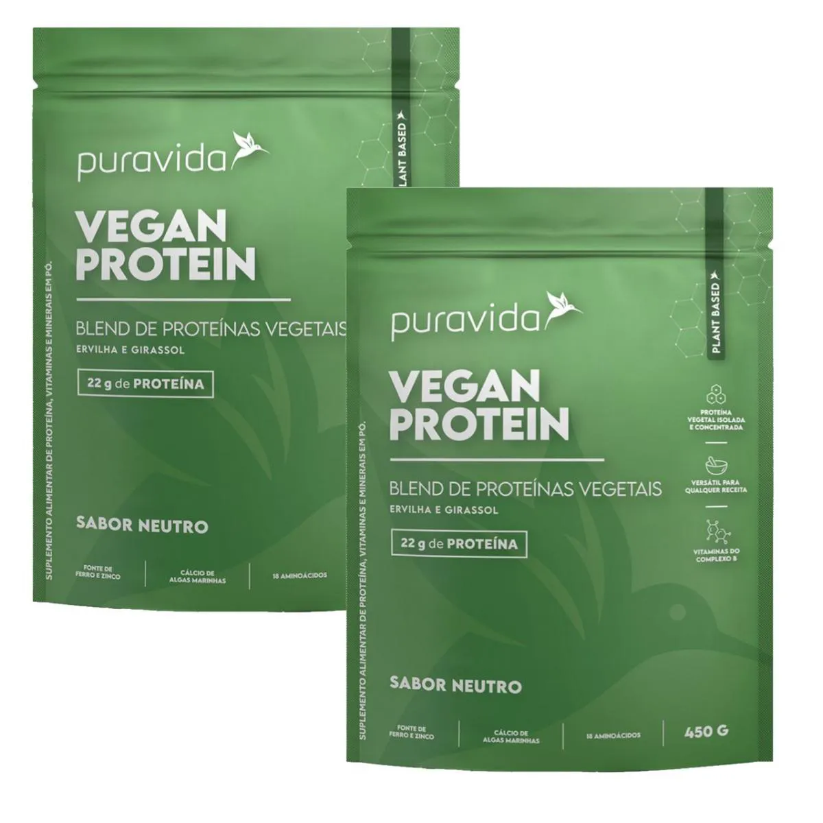 2X VEGAN PROTEIN NEUTRO- PURA VIDA-450G- PROTEíNAS VEGETAIS